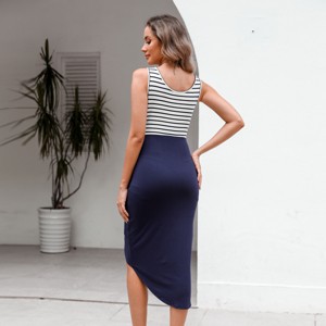 Women's Striped U-Neck Tank Navy Wrap Skirt Midi Dress - Cupshe - 1 of 4