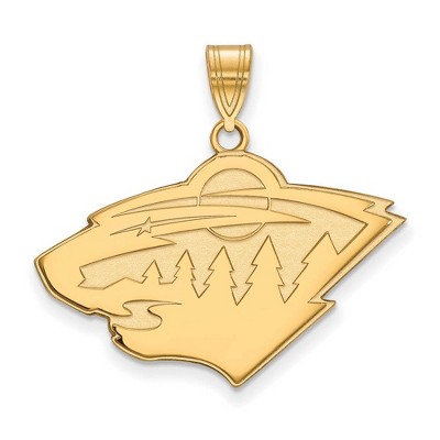 Black Bow Jewelry 10k Yellow Gold Minnesota Wild NHL Large Pendant