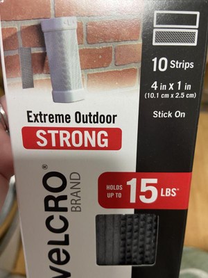 VELCRO Brand Outdoor Heavy Duty Strips | 4 x 1 Inch Pk of 10 | Holds 15 lbs  | Titanium Extreme Hook and Loop Tape Industrial Strength Adhesive 