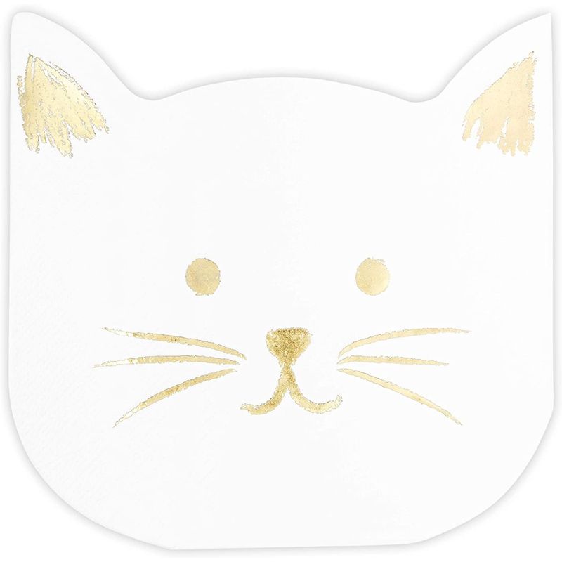 Blue Panda 50-Pack Cat Party Napkins, White Kitten Disposable Paper Napkins for Themed Birthday Supplies, 6.5", 3 of 6
