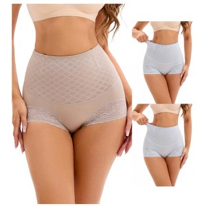 INSPIRE CHIC 3 Packs Women's Lace Mesh Light and Breathable Tummy Control Briefs High Waist Control Panties - 1 of 4