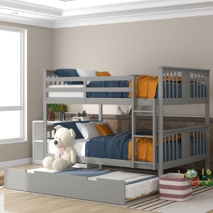 Lycvki Solid Wood Full over Full Bunk Bed with Twin Size Trundle and Ladder - 1 of 4