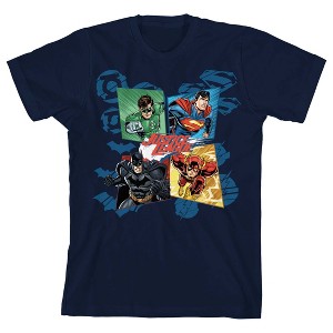 Boxed Group Art Justice League Youth Boys Navy T-Shirt - 1 of 2