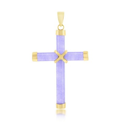 Classic Gold 14K Yellow Gold, Lavendar Jade Cross Pendant