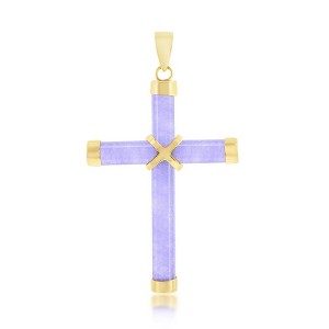 Classic Gold 14K Yellow Gold, Lavendar Jade Cross Pendant - 1 of 2