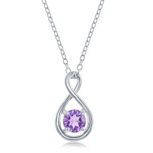 Simona Sterling Silver Round 5mm Gem Infinity Design Necklace - Amethyst - Purple - 16+2 Inch - 1 of 2