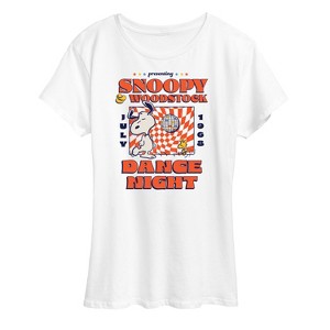 Women's - Peanuts - Snoopy and Woodstock Retro Disco Dance Night Short Sleeve Graphic T-Shirt - 1 of 4