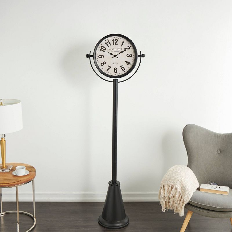 72&#34;x22&#34; Metal Double Sided Tall Standing Floor Clock with Cone Shaped Base Black - Olivia &#38; May, 2 of 10