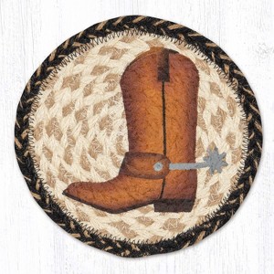 Earth Rugs Farmhouse Cowboy Boot Round Coaster – Oversized 7" Tabletop Accent - 1 of 3