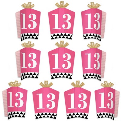 Big Dot of Happiness Chic 13th Birthday - Pink, Black and Gold - Table Decorations - Birthday Party Fold and Flare Centerpieces - 10 Count