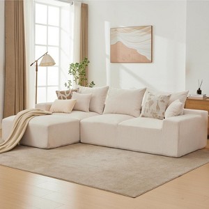 110In Oversized L-Shaped Sofa, Cloud Sectional Couch w/Chaise Throw Pillows, Soft Corduroy Boneless Foam Sofa for Living Rooms, Apartments, Dorms - 1 of 4