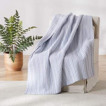 Tobago Stripe Blue Quilted Throw - Levtex Home