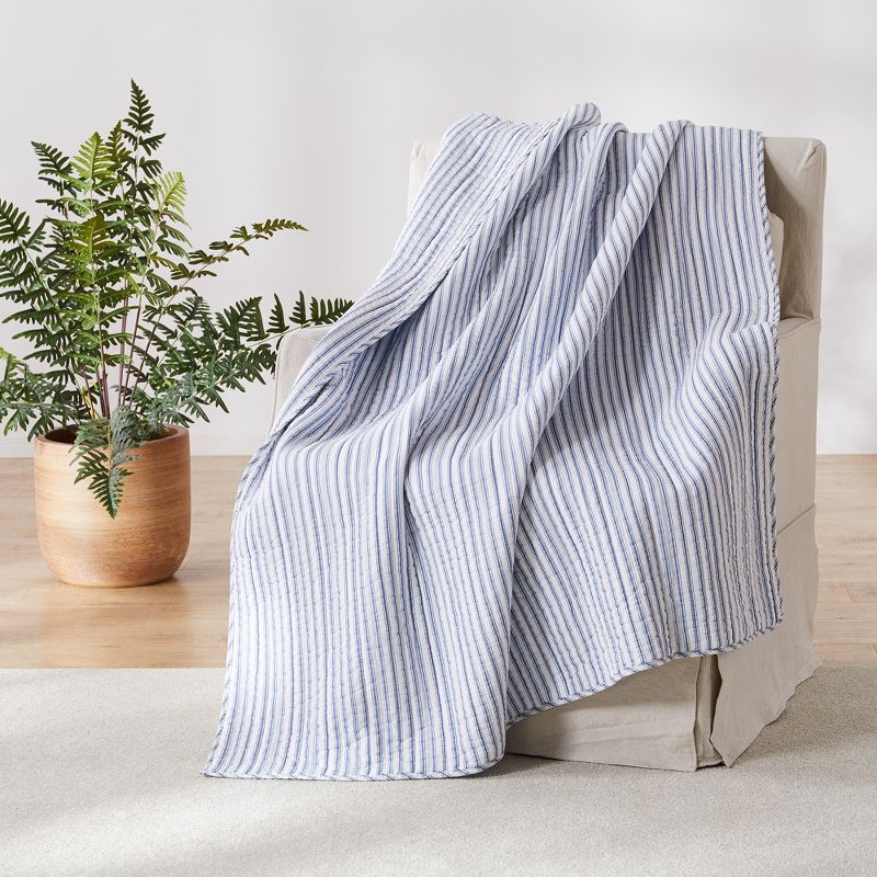 Tobago Stripe Blue Quilted Throw - Levtex Home, 1 of 4