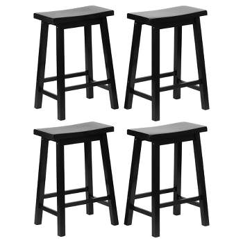 PJ Wood Classic Saddle-Seat 24" Tall Kitchen Counter Stools for Homes, Dining Spaces, and Bars w/Backless Seats, 4 Square Legs, Black (Set of 4)