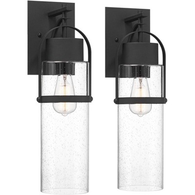 Possini Euro Design Caramela 20" High Modern Outdoor Wall Light Fixture Mount Porch House Exterior Set of 2 Weatherproof Black Clear Glass Shade