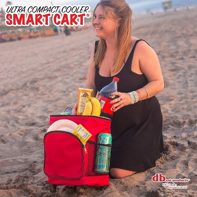 Red Insulated Collapsible Rolling Cooler Cart with Handle