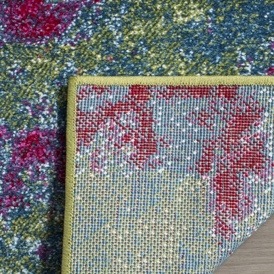 Abstract Euphoria Round Synthetic Rug in Green/Fuchsia - 59"