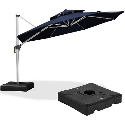 PURPLE LEAF Outdoor Patio Umbrella Offset Cantilever with Base 360 Degree Rotation Round Market Umbrella for Deck Pool and Garden