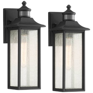 John Timberland Mission Outdoor Wall Light Fixtures Set of 2 Black Motion Sensor 16 1/2" Seeded Glass for Post Exterior Barn Deck - 1 of 4