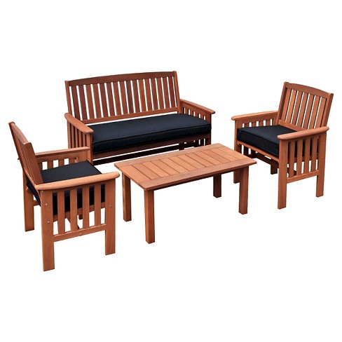 Miramar 4pc Wood Patio Chat Set Cinnamon Brown Black Corliving