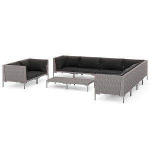 vidaXL Patio Lounge Set Outdoor Sectional Corner Sofa Poly Rattan Dark Grey - 1 of 4