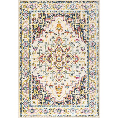 Ivory and Beige Reversible Medallion Synthetic Area Rug