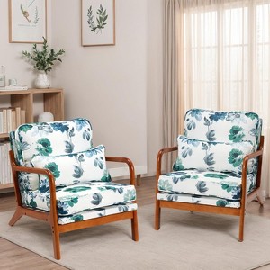 Floral-Mid Century Modern Accent Chairs set of 2,Solid Rubber Wood Frame living chair - 1 of 4