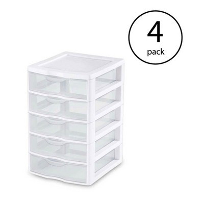 Sterilite Clearview Small Plastic 5 Drawer Desktop Storage System (4 Pack)