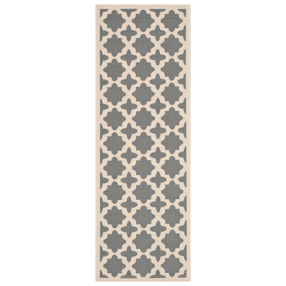 2'3inX12' Runner Natalie Outdoor Rug Anthracite/Beige - Safavieh