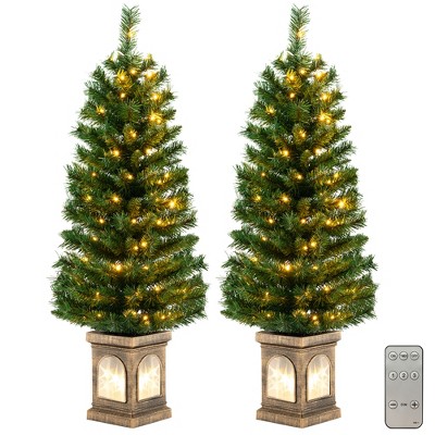 Costway 2 Pcs 4 Ft Pre-lit Potted Christmas Tree Artificial Entrance ...