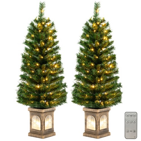 Costway 2 Pcs 4 Ft Pre-lit Potted Christmas Tree Artificial