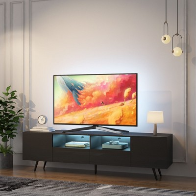 Sapphtopaz Modern TV Stand for TVs Up to 75" with LED Entertainment Center with Open Shelves and 4 Storage Cabinets, TV Stands for Living Room