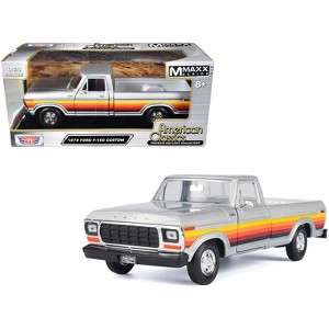 1979 Ford F-150 Custom Pickup Truck Silver Metallic with Stripes "American Classics" Series 1/24 Diecast Model Car by Motormax - 1 of 3