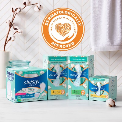 Always Pure Cotton Thin Daily Light Regular Panty Liner - 200ct
