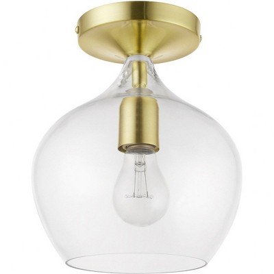 Aldrich Satin & Polished Brass 8" Clear Glass Semi-Flush Light