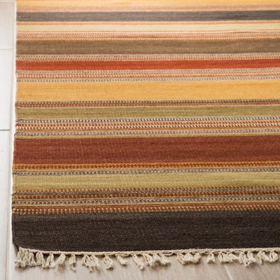 Handwoven Red and Gold Striped Wool Area Rug 5' x 8'