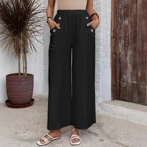 Coolmee Womens Elastic High Waisted Palazzo Pants Casual Wide Leg Long Lounge Pant Trousers with Button Pocket S White - 1 of 4