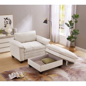 51" Oversize Chenille Upholstered Chaise Lounge Chair with Removable Ottoman and Storage for Living Room or Bedroom - 1 of 4