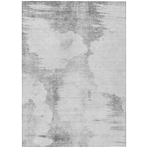 Silver Gray And Pewter Abstract Washable Indoor Outdoor Area Rug - 1 of 4