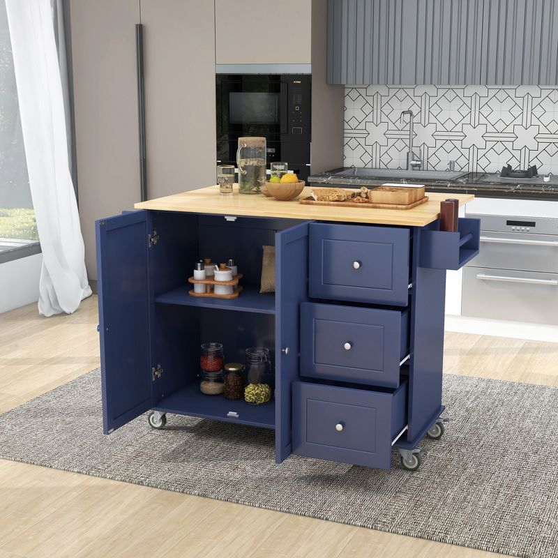 52.7 In. W Mobile Kitchen Island with Drop Leaf Wood Top, Spice Rack and Locking Wheels-ModernLuxe, 1 of 16