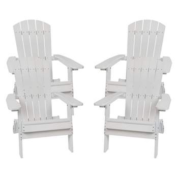 Merrick Lane Set of 4 Poly Resin Folding Adirondack Lounge Chair - All-Weather Indoor/Outdoor Patio Chair