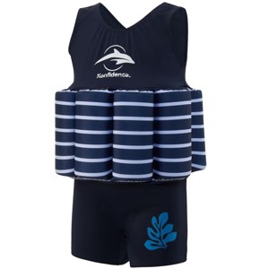 Konfidence Learn to Swim Floatsuit in Navy Breton Stripe - 1 of 3