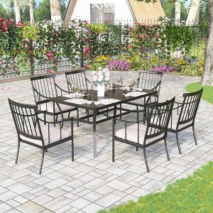 Captiva Designs 7pc Outdoor Patio Slat-top Rectangle Dining Steel Table & Foldable Arm Chairs - 1 of 4