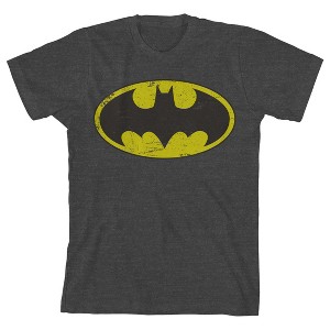 Batman Classic Logo Boy's Charcoal Heather T-shirt - 1 of 3