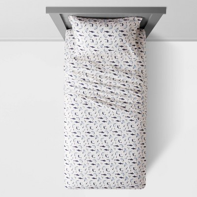 Full Blue Shark Print Microfiber Kids' Sheet Set