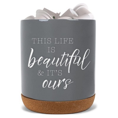 Elanze Designs Beautiful Life Grey X-Large Cork Bottom, Kitchen Counter, Ceramic Stoneware, Coffee, Tea and Hot Chocolate, Machine Brewing, K Capsule