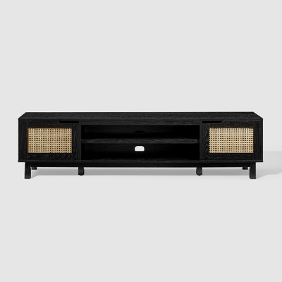 Modern Boho Storage TV Stand for TVs up to 80" with Rattan Doors - Saracina Home
