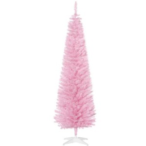 TopComfy Christmas Tree Stands Artificial Christmas Tree Festive Pencil Christmas Tree Cozy Snowy Decor for Living Room, Pink, 31.52"*7.49"*7.49" - 1 of 4