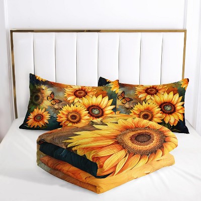Acoinel Vibrant Sunflower & Butterfly Comforter Set - All Season Bedding with 2 Pillowcases,Queen — фото 3