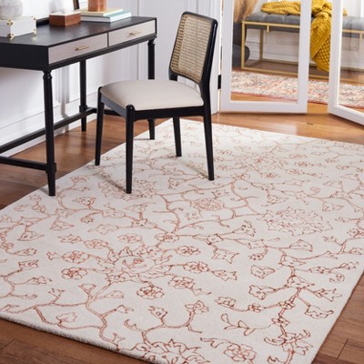 Ivory and Rust Floral Hand-Tufted Wool Area Rug, 3' x 5'